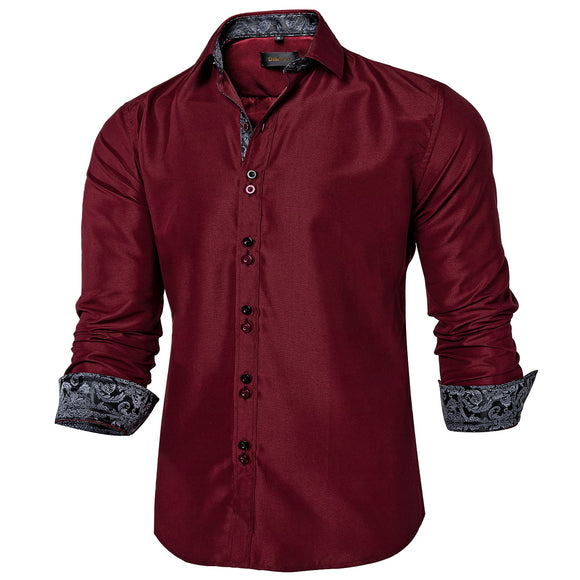 Men's Shirt Long Sleeve Cotton Red Button-down Collar Social Casual Shirts Men's DiBanGu Clothing Mart Lion   