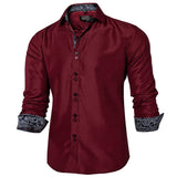Men's Shirt Long Sleeve Red Solid Blue Paisley Color Contrast Dress Shirt for Men's Button-down Collar Clothing Mart Lion   
