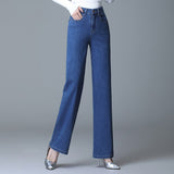 Wide Leg Jeans Women High Waist Drape Stretch  Classic Blue Casual Slim Mom Pants Denim Trousers Female Mart Lion   