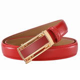 Genuine Leather Belts for Women Soild Automatic Buckle Waist Belt for Jeans Pants Red White Pasek Damski Niebieski Mart Lion Red 80cm 
