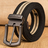 Military Tactical Canvas Belt for Men's Women Metal Pin Detachable Buckle Waist Strap Belts for Jeans ceintures 130 140 150 160cm Mart Lion Black strips 100cm(waist80-85cm 