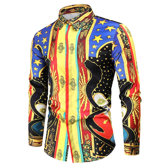 Baroque 3D Print Floral Shirts Men's Long Sleeve Luxury Designer Butterfly Ladybug Chemise Tops Vintage Mart Lion DC572 M 