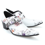  Autumn White Lace Belt buckle Decorate Tip High heels Cowhide Men shoes Casual leather Wedding Mart Lion - Mart Lion