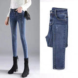 Women Jeans Autumn Elastic Pencil Trousers High Waist Ladies Tight Clothing Slim Fit Casual Skinny Denim Pants Mart Lion Vintage Blue 26(40-45kg) 