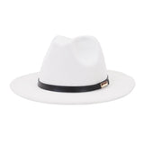 Black leather belt decoration Felt Hats Fedora Hat Men's Women artificial wool Blend Simple Wide winter Fedora Hats Mart Lion   