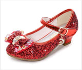 Children Princess Sandals Kids Girls Wedding Shoes High Heels Dress Bowtie Gold Leather Girls Casual Mart Lion Red 1 