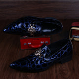 Summer pattern Men's Shoes Pointed Calf Office Dress Crocodile print Luxury Wedding Mart Lion royal blue 42 China