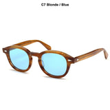 Lemtosh Style Polarized Sunglasses For Men's Vintage Classic Round Mart Lion C7 Blonde Blue Size L 49mm 