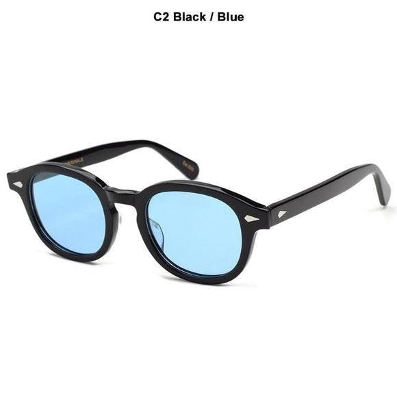 Lemtosh Style Polarized Sunglasses For Men's Vintage Classic Round Mart Lion C2 Black Blue Size L 49mm 