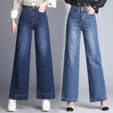 Wide Leg Women Flared Pants Jeans Autumn High Waist  Draped Streetwear Blue Denim Trousers Clothes Mart Lion   