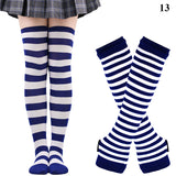 1 Set of Women Girls Over Knee Long Stripe Printed Thigh High Cotton Socks Gloves  Overknee Socks Mart Lion 13  