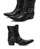  autumn Woman High-heeled Pointed boots Rivet Genuine leather Dress Office Marry Mart Lion - Mart Lion