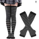 Striped Over Knee High Socks Set For Women Girls Stocking Arm Sleeve Long Christmas Thick Gloves Warm Knee Mart Lion 4  