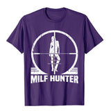 Hunter Funny Adult Humor Joke Men's Who Love Milfs Graphic Cotton T Shirts Students Classic Tops Shirts Cute Europe Mart Lion Purple XS 