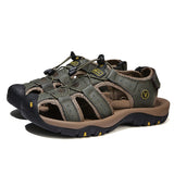Outdoor Men's Sandals Leather Summer Beach Roman Trekking Flip Flops Non Slip Flat Hiking Mart Lion Green 7239 38 
