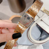Ladies Watch Stainless Steel Band Diamond Diamond Green Square Dial Gold Mart Lion   