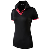 jeansian Women V-Neck Design Short Sleeve Casual T-Shirt Tee Shirts Tshirt Golf Tennis Badminton Slim Fit Polo SWT325 BlackRose Mart Lion   