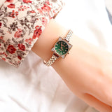 Women Watch Ins Light Diamond Retro Style Pop Small Square Sugar Waterproof Small Square Gold Watches Mart Lion Rose gold green face  