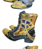 High heel Men's boots Pointed Rivet Belt buckle Genuine Leather Model Catwalk Luxury Increase social Mart Lion   