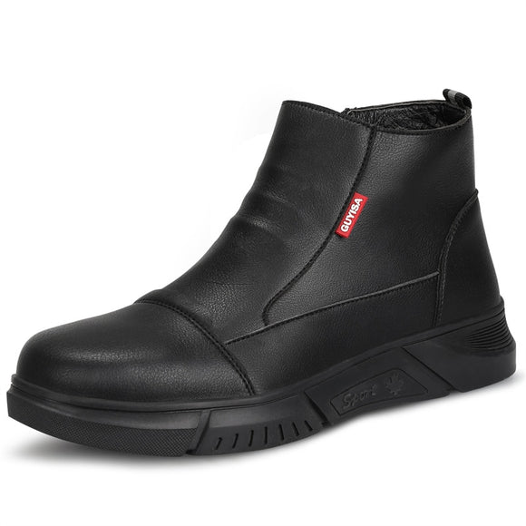 Waterproof Leather Safety Boots Men's Winter Velvet Metal Steel Toe Black Work Indestructible Industrial Welding Mart Lion 1102 37 