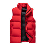Winter Men's Sleeveless Jacket Big Khaki Vest Autumn Casual Warm Thick Coats Male Cotton-Padded Waistcoat Vest Mart Lion Red M 