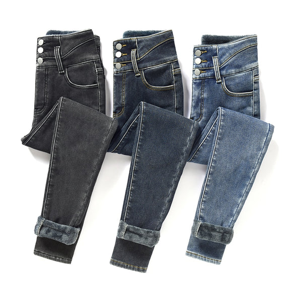  Thick Fleece Jeans Women Casual Slim Simple Skinny Little Feet Pencil Pants Keep Warm Velvet Denim Trousers Mart Lion - Mart Lion