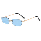 Small Rectangle Rimless Sunglasses Women Square Vintage Designer Men Retro 90s Trendy Gradient Glass Mart Lion blue  