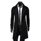 Trench Coat Men Autumn Jacket Self-Cultivation Solid Color Double-Breasted Jacket Mart Lion Black M 