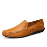 Spring Summer Men's Breathable Casual Shoes Genuine Leather Loafers Non-slip Boat Moccasins Mart Lion Yellow brown 6.5 