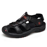 Soft Leather Men's Sandals Summer Trekking Roman Shoes Outdoor Travel Leather Mart Lion black 72399 38 