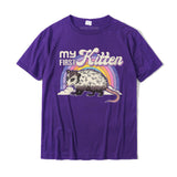 Women's Funny Cat Shirt Possum My first kitten shirt Round Neck T-Shirt Classic Men's Tshirts Cotton Design Mart Lion purple XS 