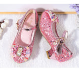 Children Princess Sandals Kids Girls Wedding Shoes High Heels Dress Bowtie Gold Leather Girls Casual Mart Lion   