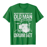 Men's Drummer Never Underestimate An Old With A Drum Set T-Shirt Cotton Tops Shirts Funny Vintage Mart Lion Green XS 
