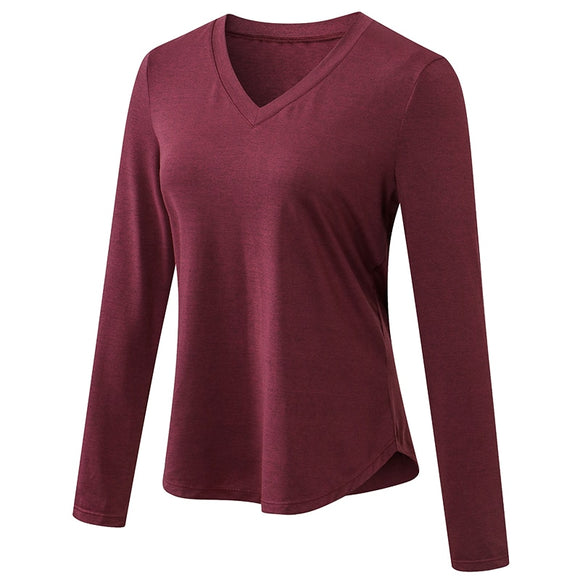 Autumn Women Long Sleeve Sports Top Running Fitness Yoga Shirts Quick Dry Fitness Sport Shirt Casual Workout Gym Top Female Mart Lion Wine Red S 
