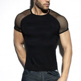 Men's T Shirt Mesh Patchwork Streetwear Crew Neck Short Sleeve Casual Tee Tops Breathable Mart Lion   