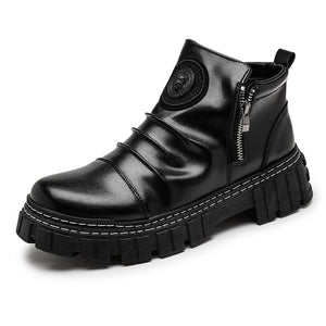 Off-Bound Autumn Men's Ankle Boots Tiger Tooling Desert British Leather Punk Zip Motorcycle High-cut Shoes Mart Lion   