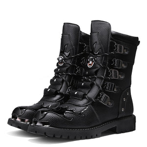 Winter Men's Motorcycle Boots Mid-Calf Rock Punk Shoes Genuine Leather Black High top Casual Mart Lion Black-999 38 