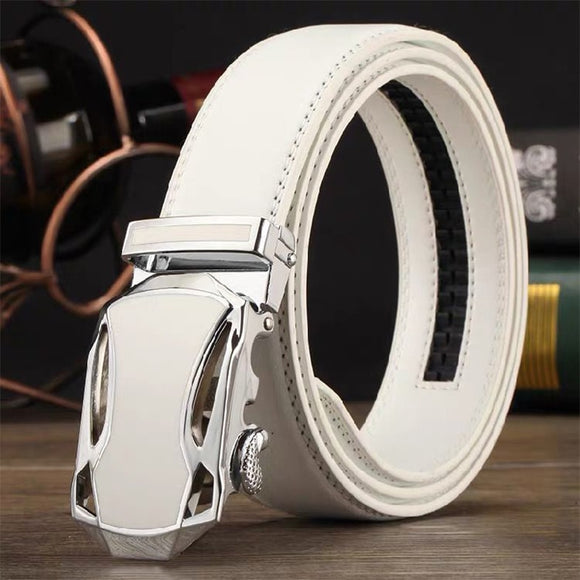  White Belt Men's Automatic Buckle Cowhide Leather Belt Casual All-Match Authentic Korean Version Of The Trend Mart Lion - Mart Lion