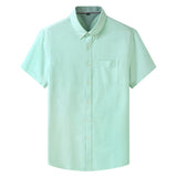 Summer Men's Short Sleeve Cotton Social Shirts Soild Soft Shirt Slim Fit Chothing Mart Lion Green XL-185 