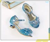 Children Sandals For Girls Weddings Girls Crystal High Heel Shoes Banquet Pink Gold Blue Glitter Leather Butterfly Mart Lion   