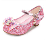 Children Princess Sandals Kids Girls Wedding Shoes High Heels Dress Bowtie Gold Leather Girls Casual Mart Lion Pink 1 