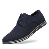 Suede Leather Men's Brogue Casual Shoes Lace Up Moccasins Shoes Vintage Classic Dress Mart Lion Blue 38 