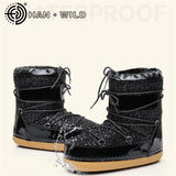 Winter Warm Kids Snow Boots -30 Degree Real Fur Sequins Platform Shoes Girls Boys Ankle Boots Space Mart Lion   