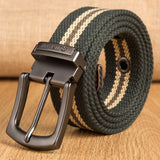 Military Tactical Canvas Belt for Men's Women Metal Pin Detachable Buckle Waist Strap Belts for Jeans ceintures 130 140 150 160cm Mart Lion Army green stripes 100cm(waist80-85cm 
