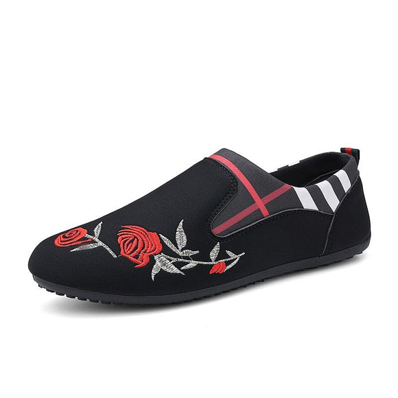  Summer Men's Casual Shoes Embroidery Flower Slip-On Soft Massage Moccasins Loafers Flats Footwear Driving Walking Mart Lion - Mart Lion