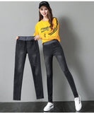 Women Winter Warm Skinny Jeans Pants Velvet Thick Trousers High Waist Elastic Middle Aged Mother Stretch Clothes Mart Lion   