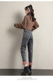  Winter Women Fleece Jeans High Waist Velvet Thickening Keep Warm Loose Harlan Pants Female Denim Trousers Mart Lion - Mart Lion