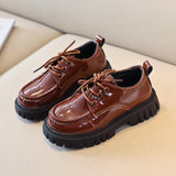 Kids Leather Shoes Chunky Patent Leather Four Season Lace-up All-match Boys Girls Flat Chic Children Mart Lion Auburn 26-15.8cm 