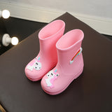 Kids Rain Boots For Girls Rubber Boys Baby Girls PVC Warm Children Waterproof Shoes Modis Cartoon Unicorn Removable Mart Lion   