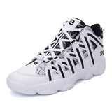 Couple High top Sports Shoes White Graffiti Print Men's Basketball Sneakers Chunky Fitness Mart Lion BlackA11 36 